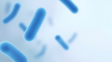 Abstract illustration of blue bacteria floating in a soft-focus background, showcasing microscopic life forms in a scientific and educational context with vibrant colors and smooth textures