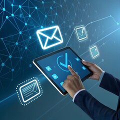 hand pushing a button on touch screen interface