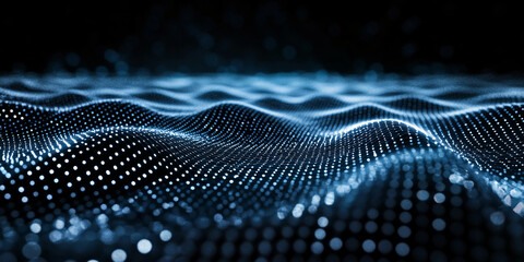 Abstract digital art depicting a wave of blue particles.