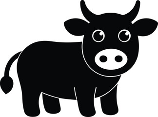 Adorable Cartoon Cow Illustration  Farm Animal Clipart,  Black and White Vector Graphic