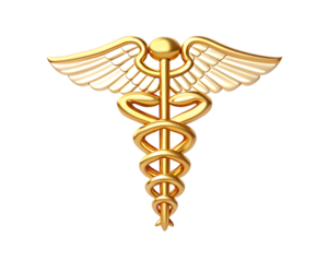 Golden caduceus medical symbol isolated on a white background.PNG