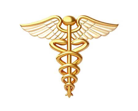 Golden caduceus medical symbol isolated on a white background.PNG