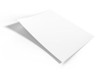 3D realistic blank A4 format paper flyer mockup isolated. Sheet design template for presentation poster, newspaper, flyer, brochure, cover, magazine, card, paper note, postcard, letter or invitation