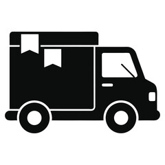Black Silhouette Shipping Truck with Boxes Icon Design, Transport, Delivery Service