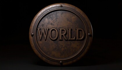 Three-Dimensional Metallic World Emblem Against Dark Background