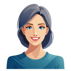 Flat Vector. Portrait of only one Woman. Simple Background.