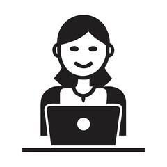 Cartoon girl student with laptop computer vector illustration silhouette