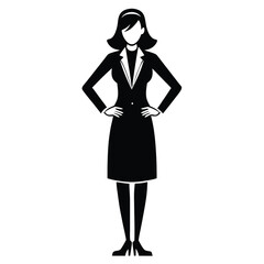 Silhouette of Businesswoman Standing Confidently With Hands on Hips in Black & White