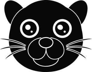 Adorable Cartoon Cat Face Simple Black and White Vector Illustration