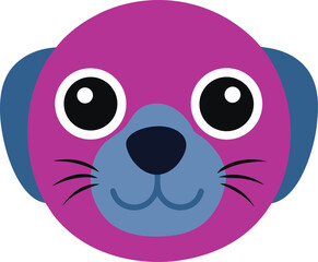 Adorable Purple Seal Illustration Cartoon Animal Face Design