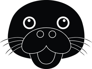 Adorable Seal Cartoon Illustration  Black and White Vector Graphic