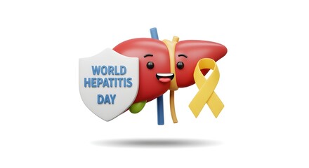 Design a high-resolution 3D logo or mascot icon for World Hepatitis Day, isolated on a white background