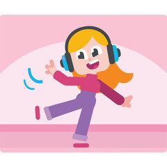 Happy Girl Dancing with Headphones, Music, Joyful Moment