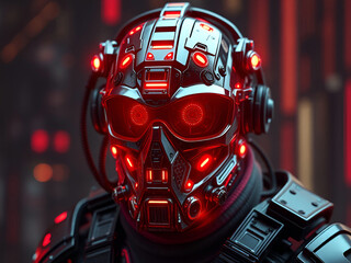 futuristic ai helmet design, sci-fi combat robot concept, red cyber soldier character, ai robot armor closeup, robotic facial technology, futuristic neural helmet, cyberpunk tactical unit, humanoid
