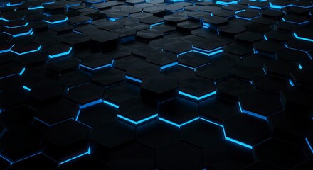 Fototapeta premium Dark Blue Glowing Hexagon Pattern Abstract Background