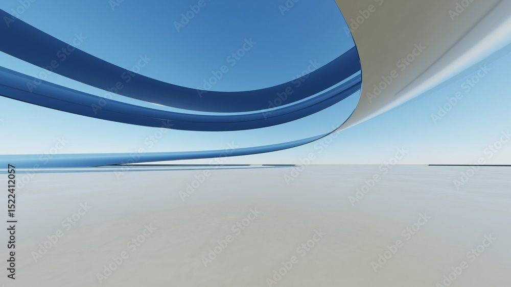 Poster 3d illustration of abstract wavy architecture background, minimal curved geometry architectural desi