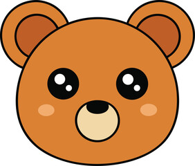 Adorable Brown Bear Face Cute Cartoon Illustration
