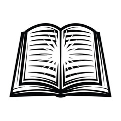 Open Book Silhouette, Black and White, Simple Line Art, Flat Design, Minimalist Style