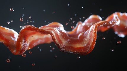 Crispy Bacon Strip with Water Droplets Splashing Delicious Food Photography