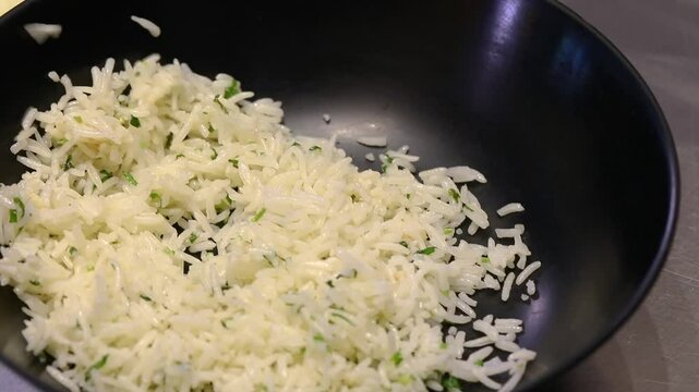 Closeup shot of servicing rice in bowl.