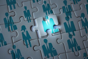 Puzzle Showing People Silhouette Design with One Bright Piece Abstract Assembly