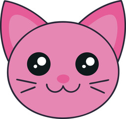 Adorable Pink Kitty Cat Face Cute Cartoon Illustration