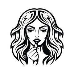 Monochrome Woman with Flowing Hair Applying Lipstick, Beauty Concept