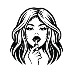 Monochrome portrait of woman with lipstick, stylized hair and captivating eyes icon