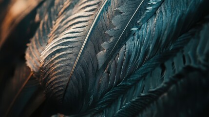 Detailed close-up of intricate feather structures showcasing textures and colors in nature
