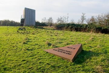 Wekerom Netherlands - 3 December 2023 - Sign marking 3620 meter to the center of the Netherlands in Lunteren