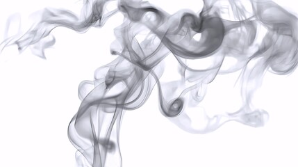 Abstract gray smoke swirls on white background