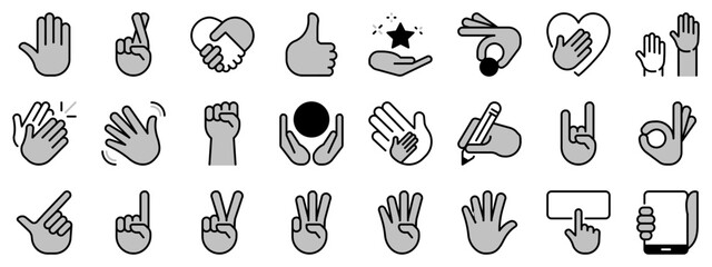 Icons in two tones about hand gestures