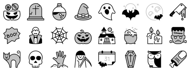 Icons in two tones about Halloween
