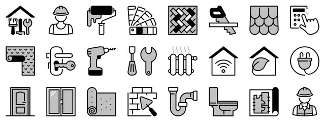 Icons in two tones about home renovation