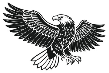 Soaring Eagle with Open Wings | Black and White Bird Design, Isolated