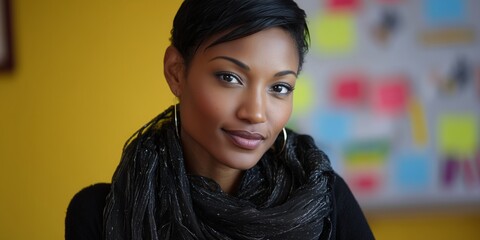 Portrait of creative designer in colorful office setting
