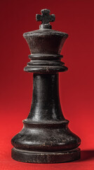 Close-Up of a Black Chess Piece on Red Background with Cinematic Lighting and Dark Aesthetic