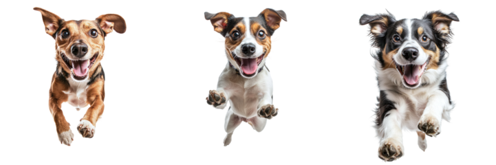 Set of happy running dogs isolated on transparent background PNG