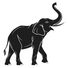 Silhouette Elephant, Trunk Up, Isolated, Animal Icon, Mammal, Graphic, Black and White