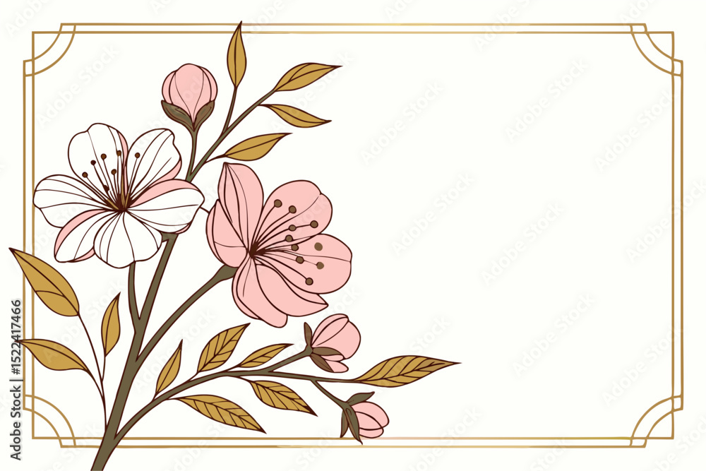 Poster elegant floral design with sakura flowers and border frame perfect for invitations and various desig