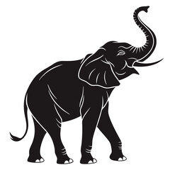 Stylized Black Elephant Silhouette with Raised Trunk Isolated on White Background
