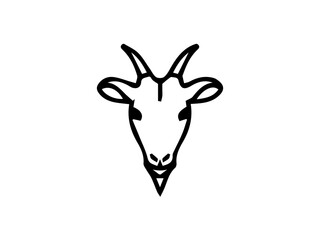  The drawing is done in black and white, featuring two curved horns, pointed ears, narrow eyes, and a small beard at the bottom.