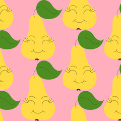 Cute Cartoon Pears Seamless Pattern