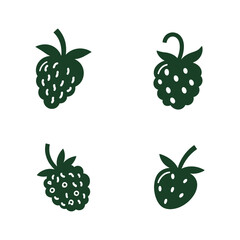 Simple green raspberry and strawberry vector illustrations for design and decoration elements