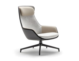 Fototapeta premium Beige and grey leather metallic compact office chair. Interior design concept. Isolated object on white background