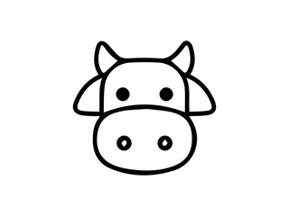 The image is a simple black-and-white vector illustration of a cow's face, drawn in a minimalistic and cartoon-like style.