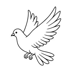 Flying dove outline drawing, minimal peace symbol in line art.