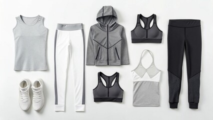Set of Athleisure Clothing Mockups in Different Styles Isolated on White for Designers