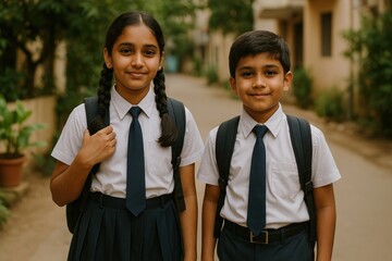 Smiling students in school uniforms.