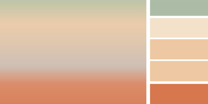 Soft mint green and light brown terracotta beige gradient background with color palette
